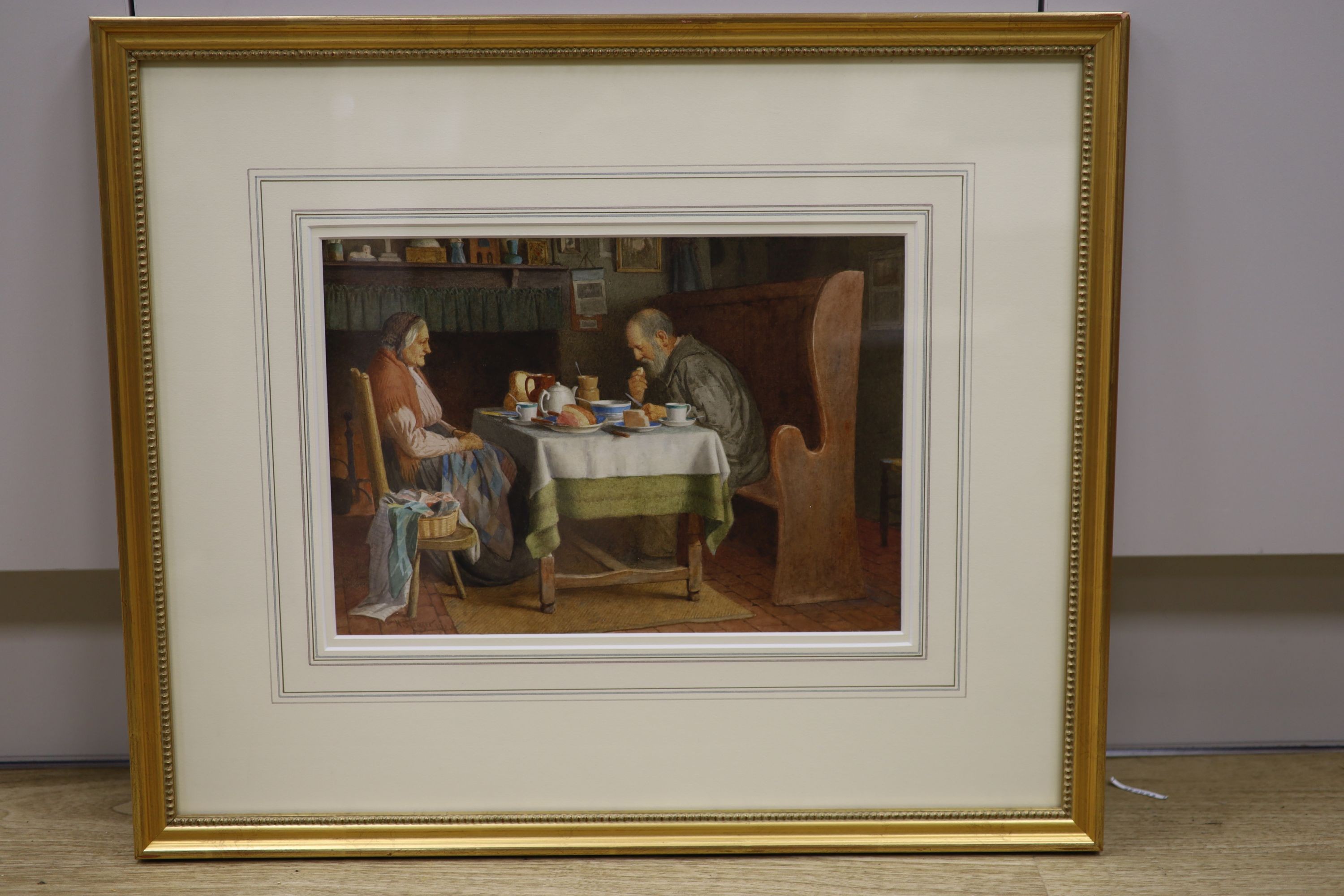 Henry Spernon Tozer (1854-1938), watercolour, 'The Evening Meal', signed and dated 1920, 23 x 33cm.